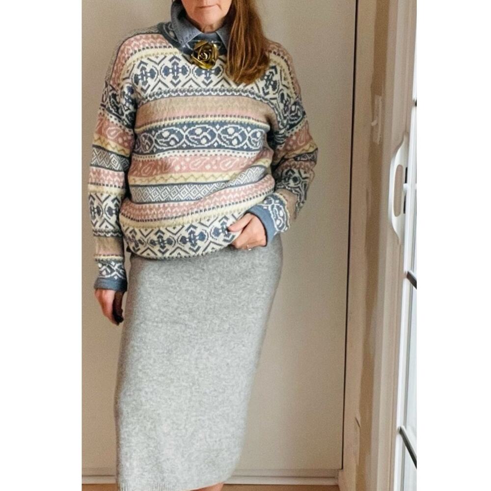Vintage 90s Sweater Pastels Chunky Knit Oversized Knit Midi Length Pink Blue